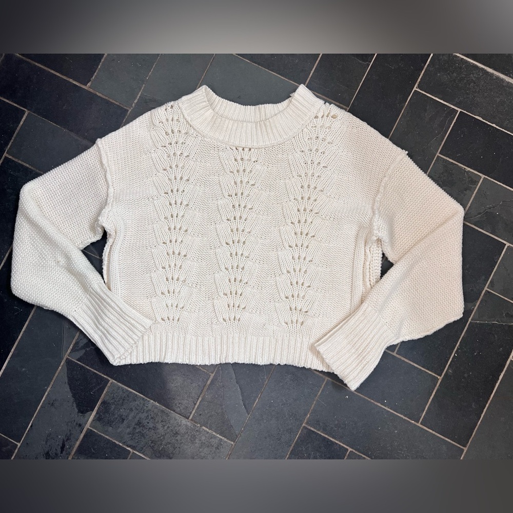 Free people bell song pullover knit sweater cream ivory off white size large - Picture 2 of 4
